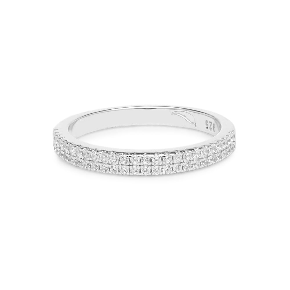 Ane Duplo Solitário com Aparador Cravejado de Zircônias Brancas - Prata 925